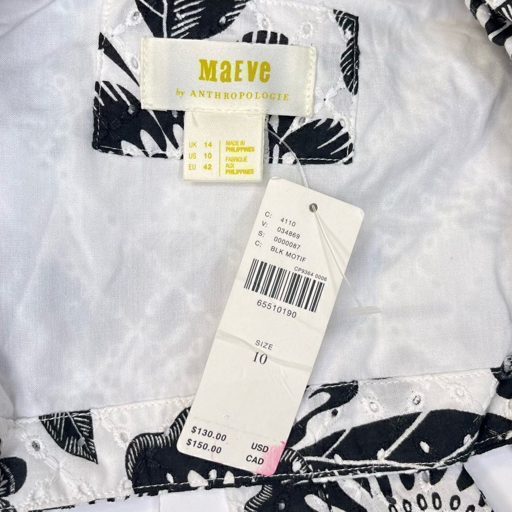 NEW Anthropologie Maeve Floral Eyelet Blouse Bow Back Black White 10 - Picture 10 of 13